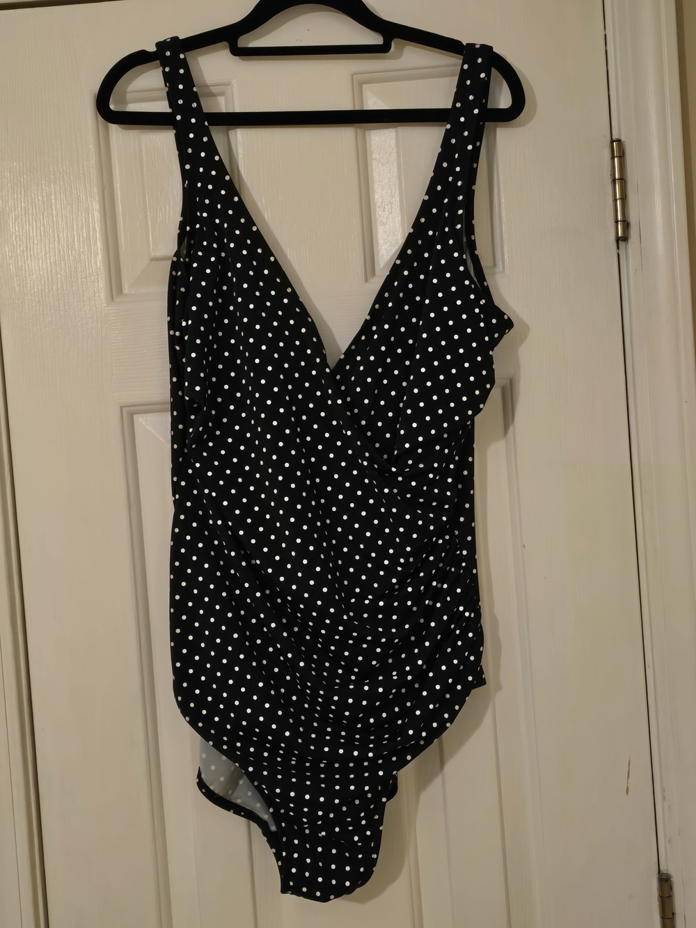 Polka Dot Black One-Piece Swim with V-Neck